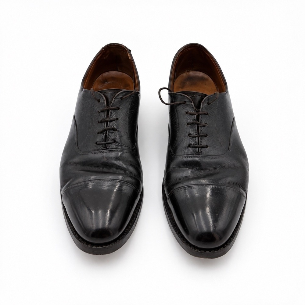 Johnston & Murphy Oxford Shoes Men 9.5 Black Good Cap-Toe Leather Vintage
